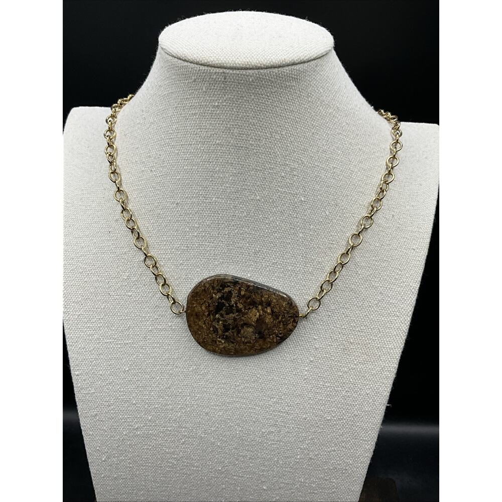 Barse Bronzite Slab Necklace- Bronze- NWT